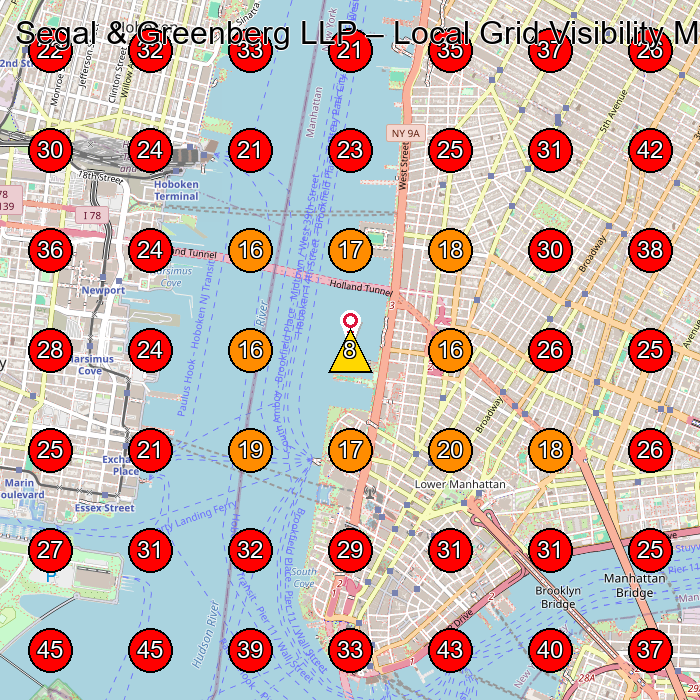Segal & Greenberg LLP GeoGrid visibility map for Legal Services in New York